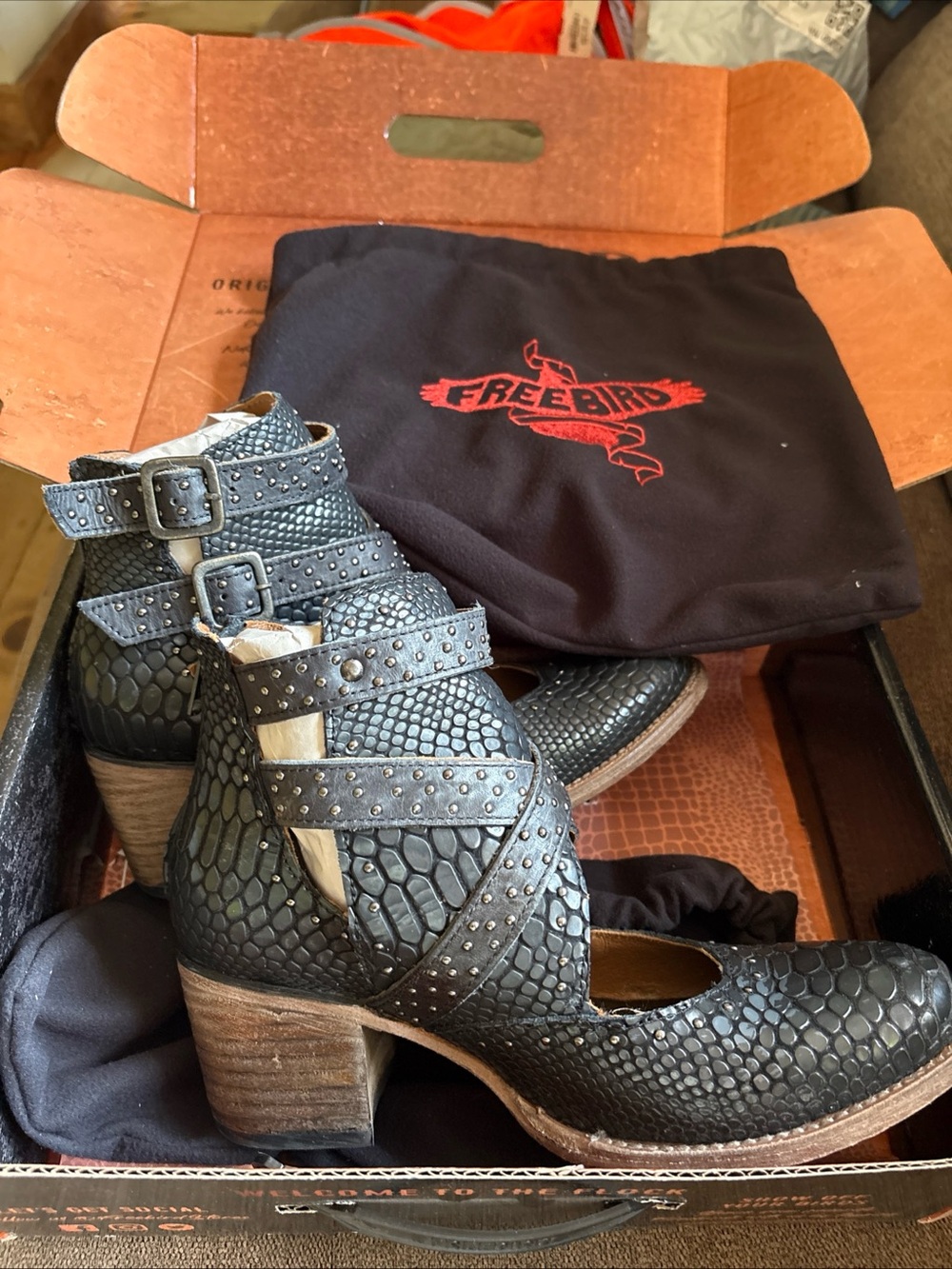 FREEBIRD Saphire Black Snake Western Leather Boot Sandal Womens Size 8